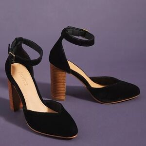 Anthropologie Soludos Collette Black Velvet Heels, Size 9.5